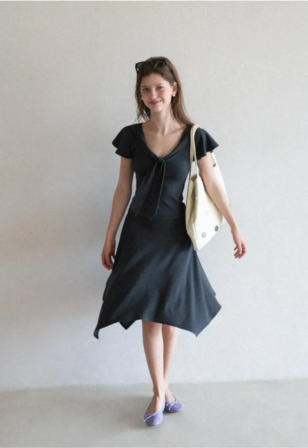 V Neck Tie Front Short Sleeve Top and Asymmetrical Hem Skirt