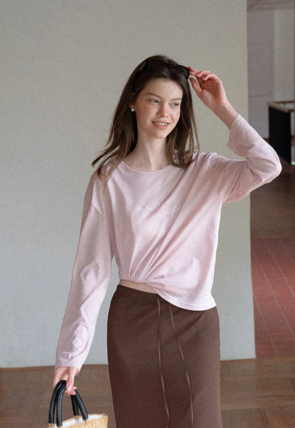 Twisted Front Cropped Long Sleeve T Shirt