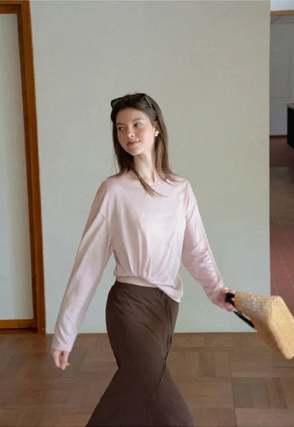 Twisted Front Cropped Long Sleeve T Shirt