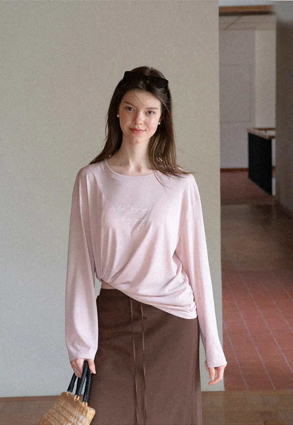 Twisted Front Cropped Long Sleeve T Shirt