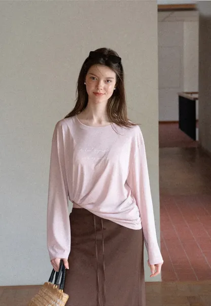 Twisted Front Cropped Long Sleeve T Shirt