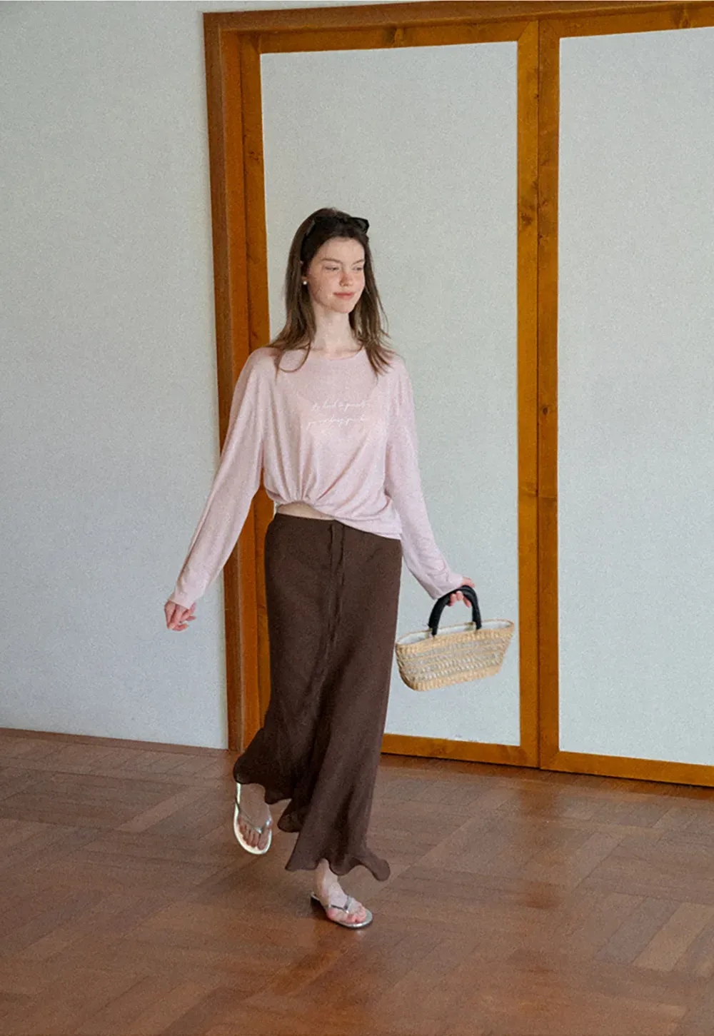 Twisted Front Cropped Long Sleeve T Shirt