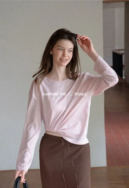 Twisted Front Cropped Long Sleeve T Shirt