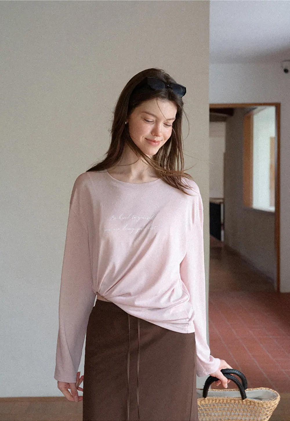 Twisted Front Cropped Long Sleeve T Shirt