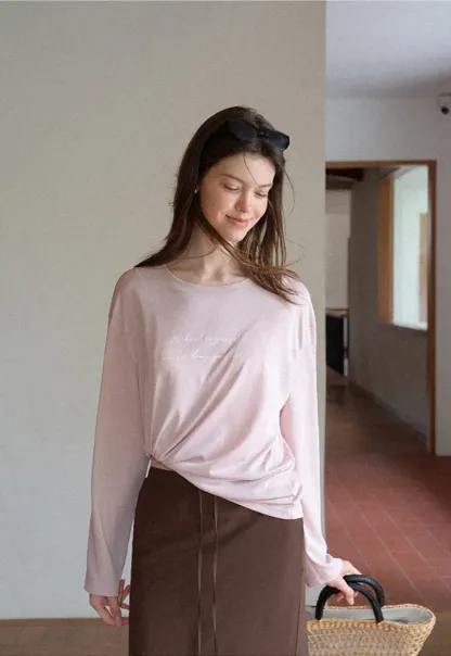 Twisted Front Cropped Long Sleeve T Shirt