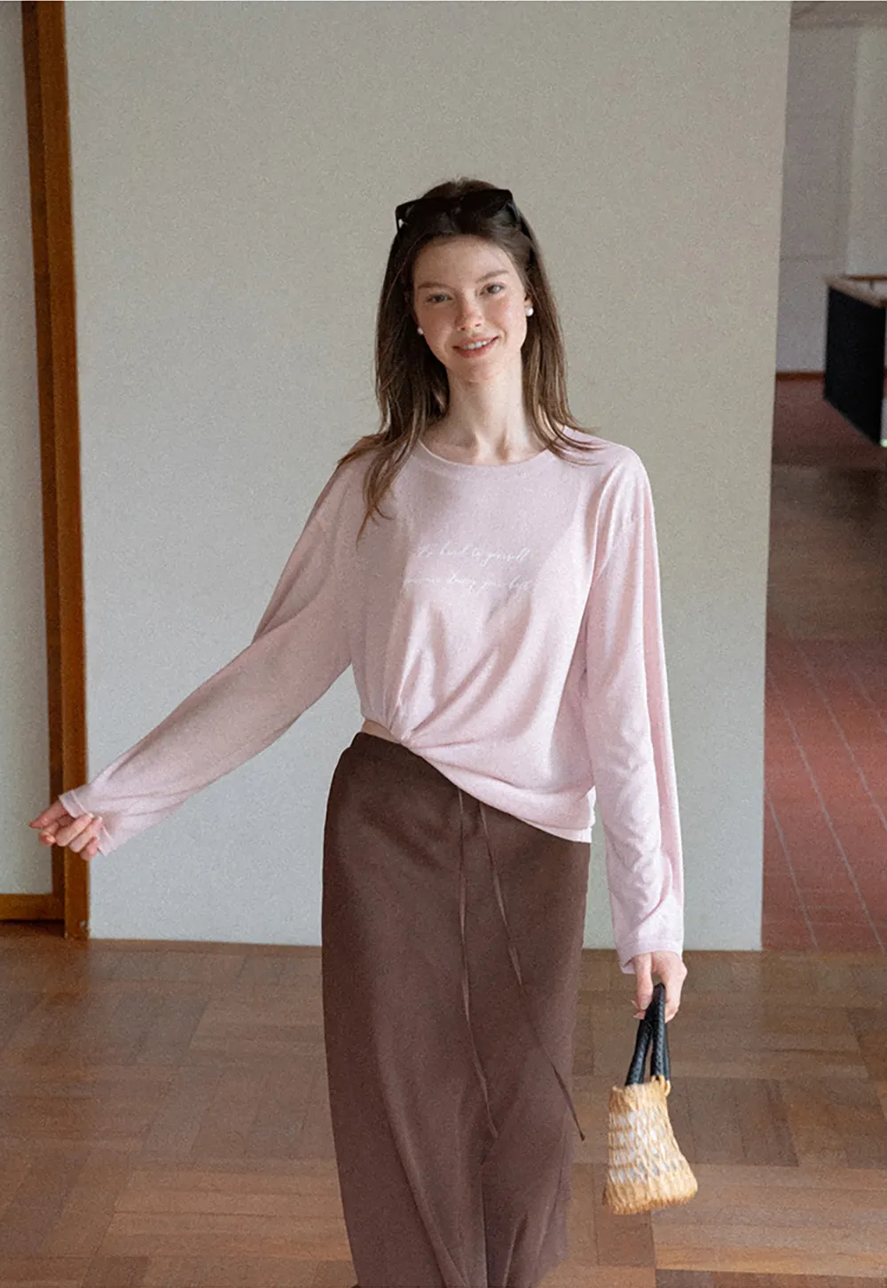 Twisted Front Cropped Long Sleeve T Shirt