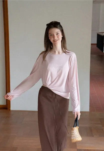 Twisted Front Cropped Long Sleeve T Shirt
