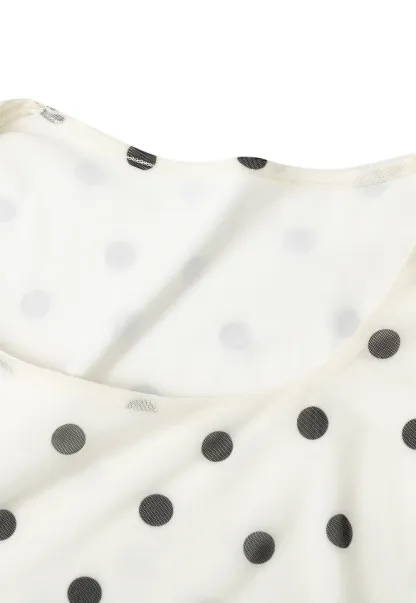 Polka Dot Sheer Sleeve Cropped T Shirt
