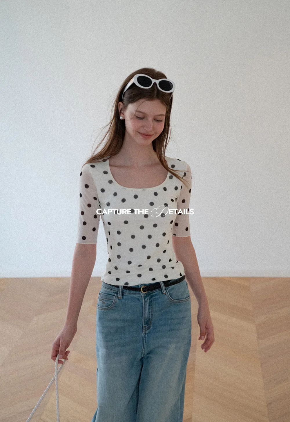 Polka Dot Sheer Sleeve Cropped T Shirt