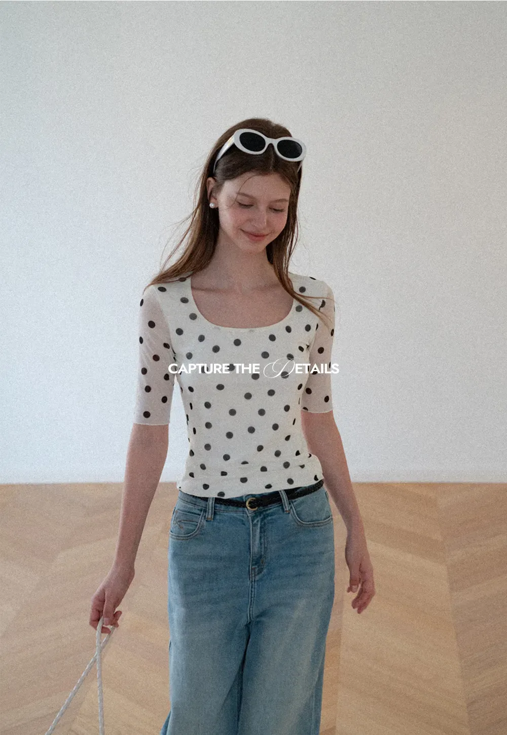 Polka Dot Sheer Sleeve Cropped T Shirt