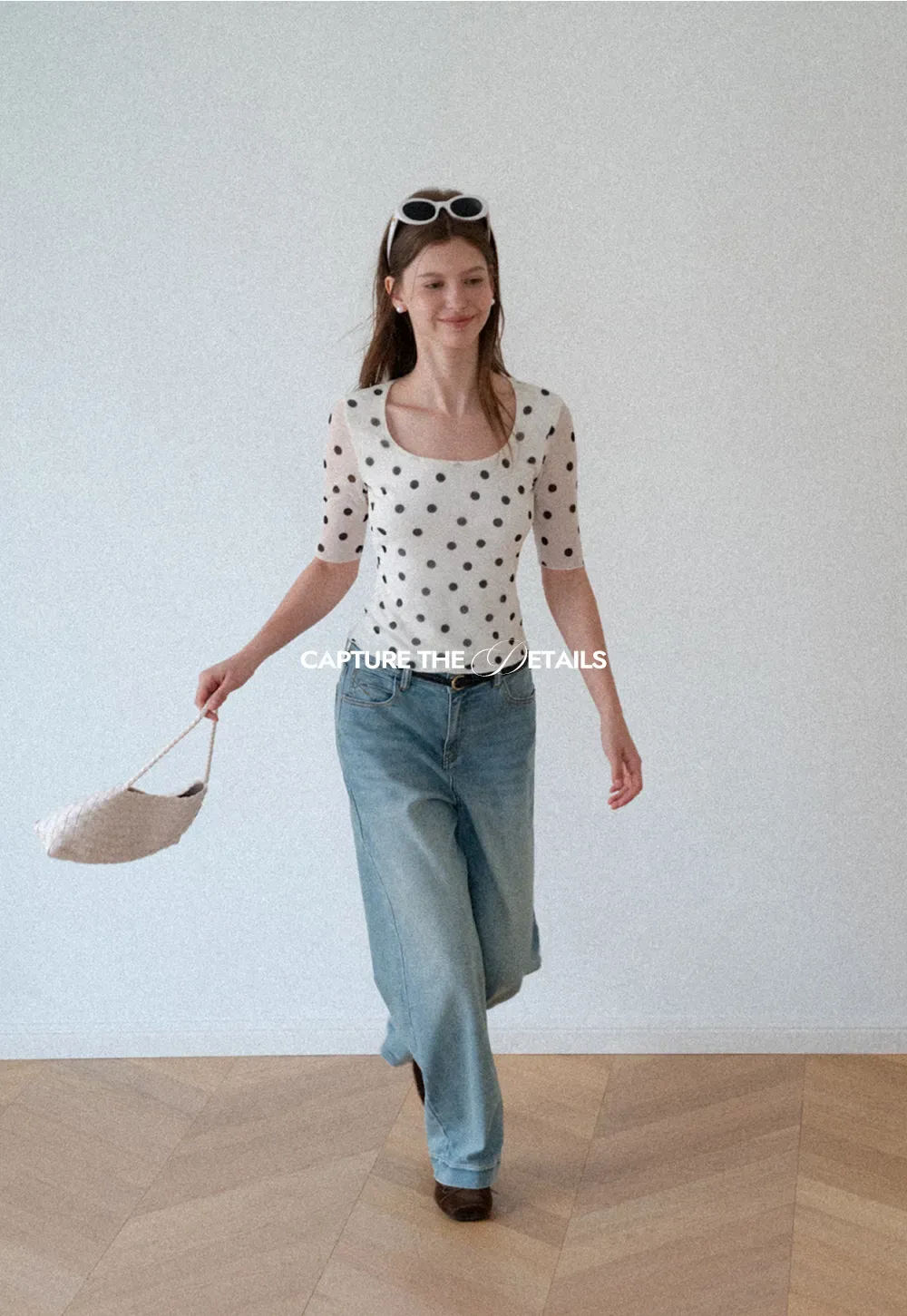 Polka Dot Sheer Sleeve Cropped T Shirt