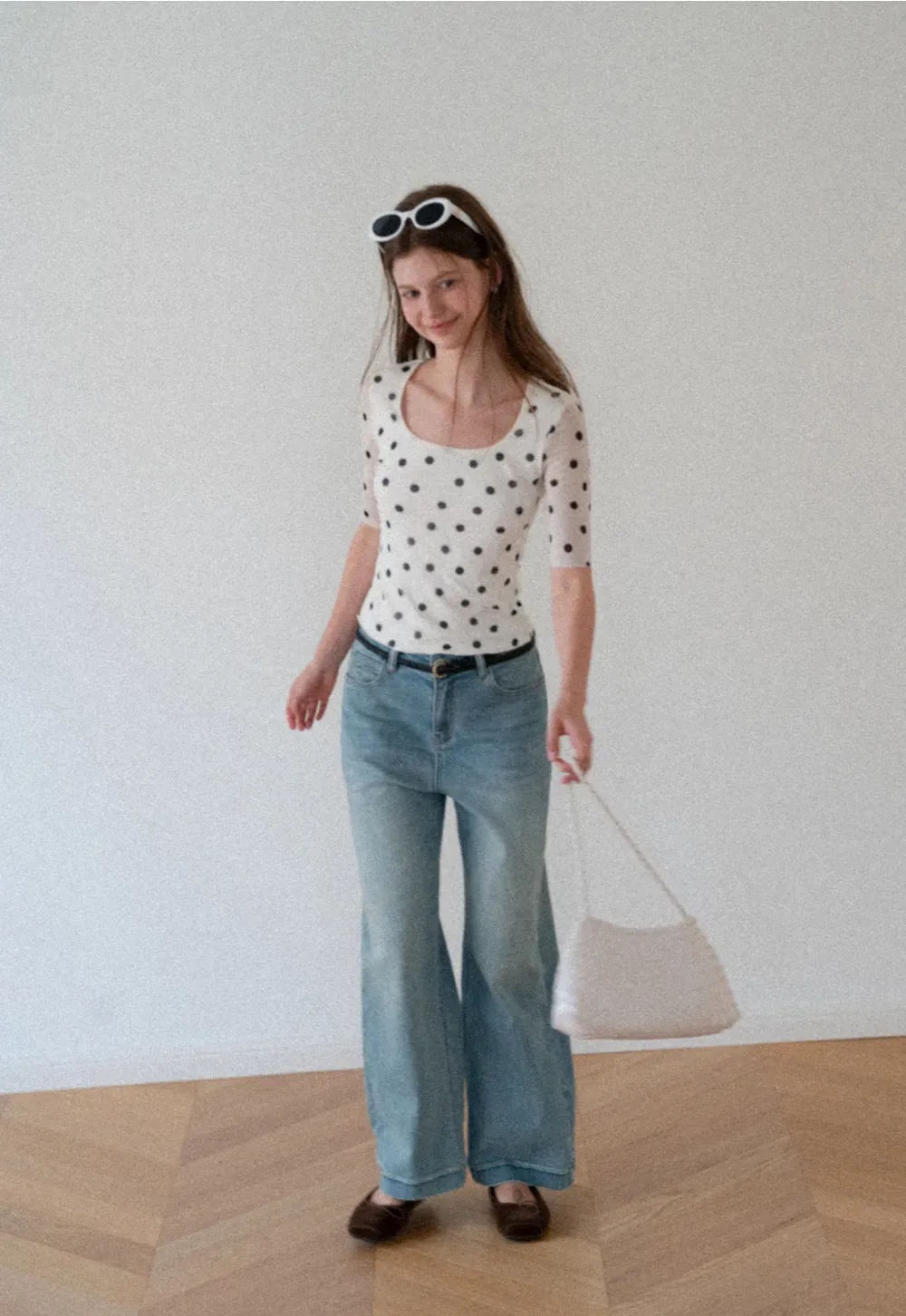 Polka Dot Sheer Sleeve Cropped T Shirt