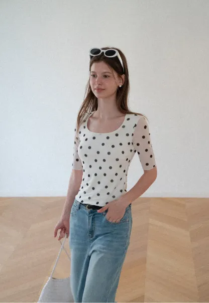 Polka Dot Sheer Sleeve Cropped T Shirt