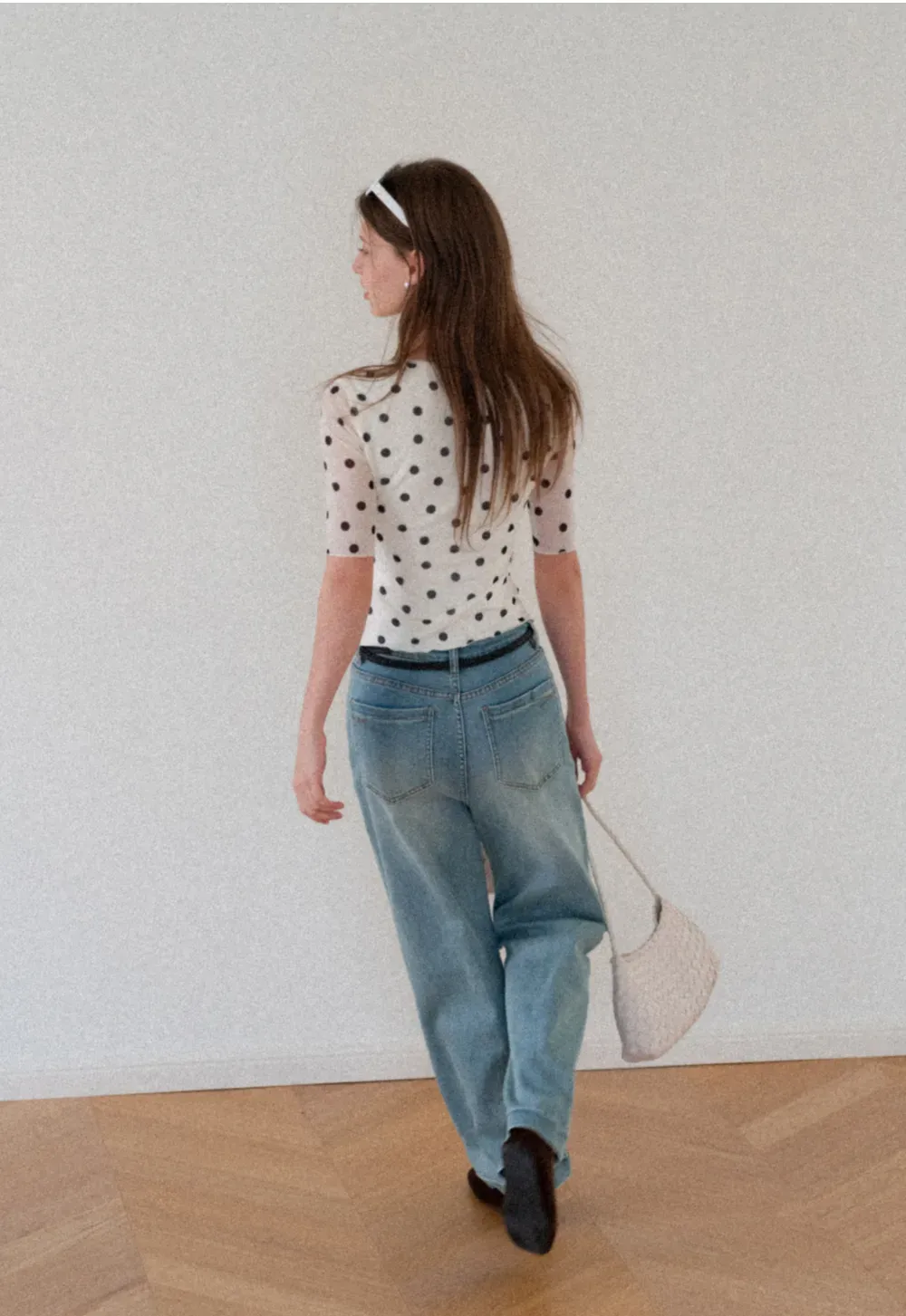 Polka Dot Sheer Sleeve Cropped T Shirt