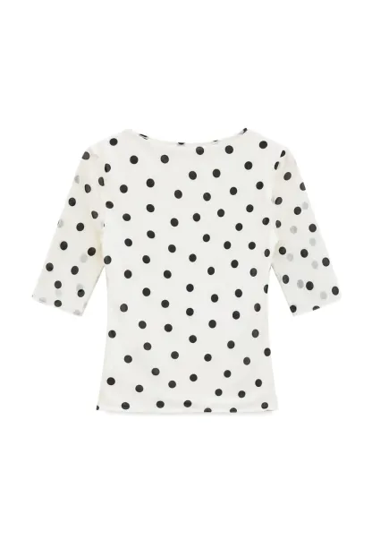 Polka Dot Sheer Sleeve Cropped T Shirt