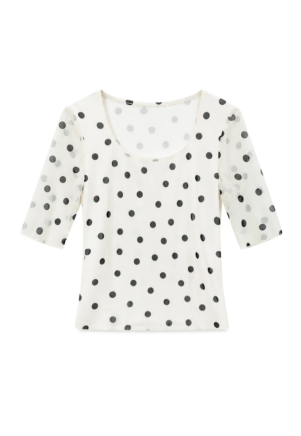 Polka Dot Sheer Sleeve Cropped T Shirt