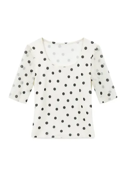 Polka Dot Sheer Sleeve Cropped T Shirt