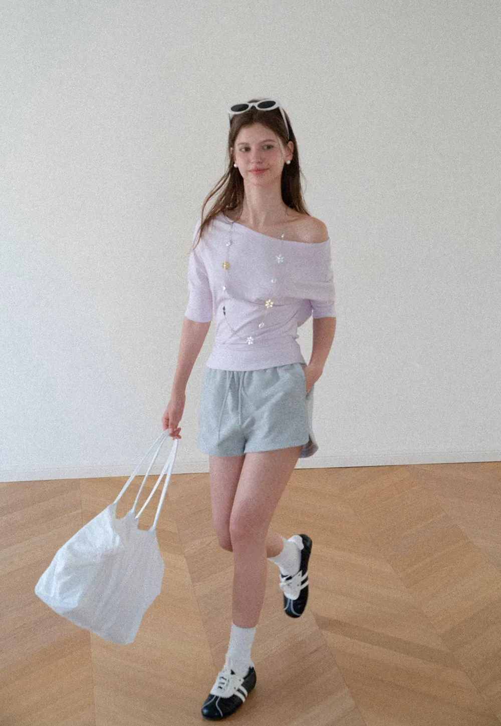 Off Shoulder Cropped Ribbed Knit T Shirt