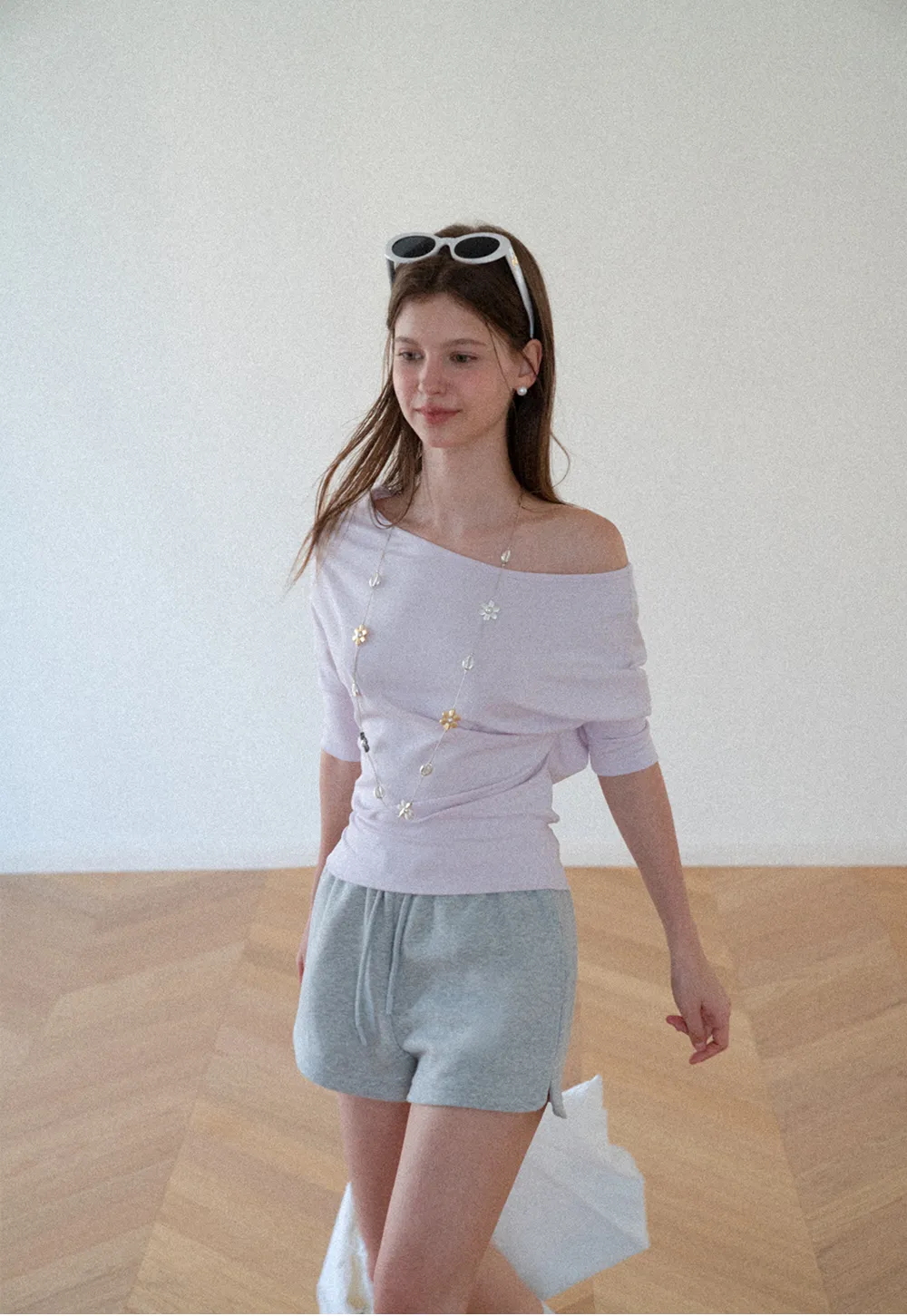 Off Shoulder Cropped Ribbed Knit T Shirt