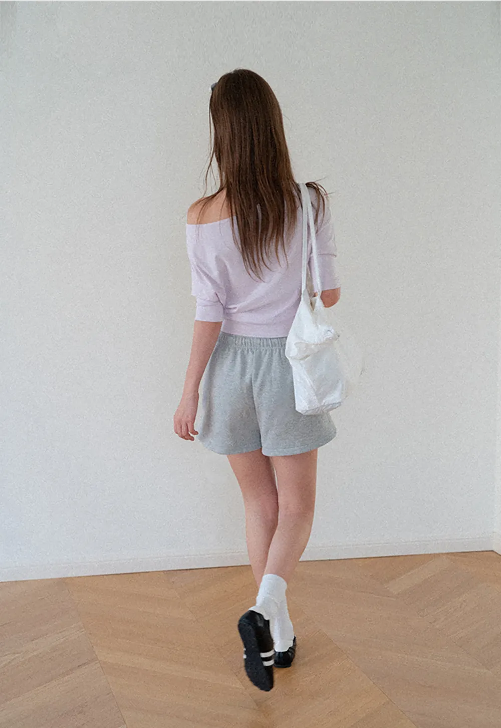 Off Shoulder Cropped Ribbed Knit T Shirt