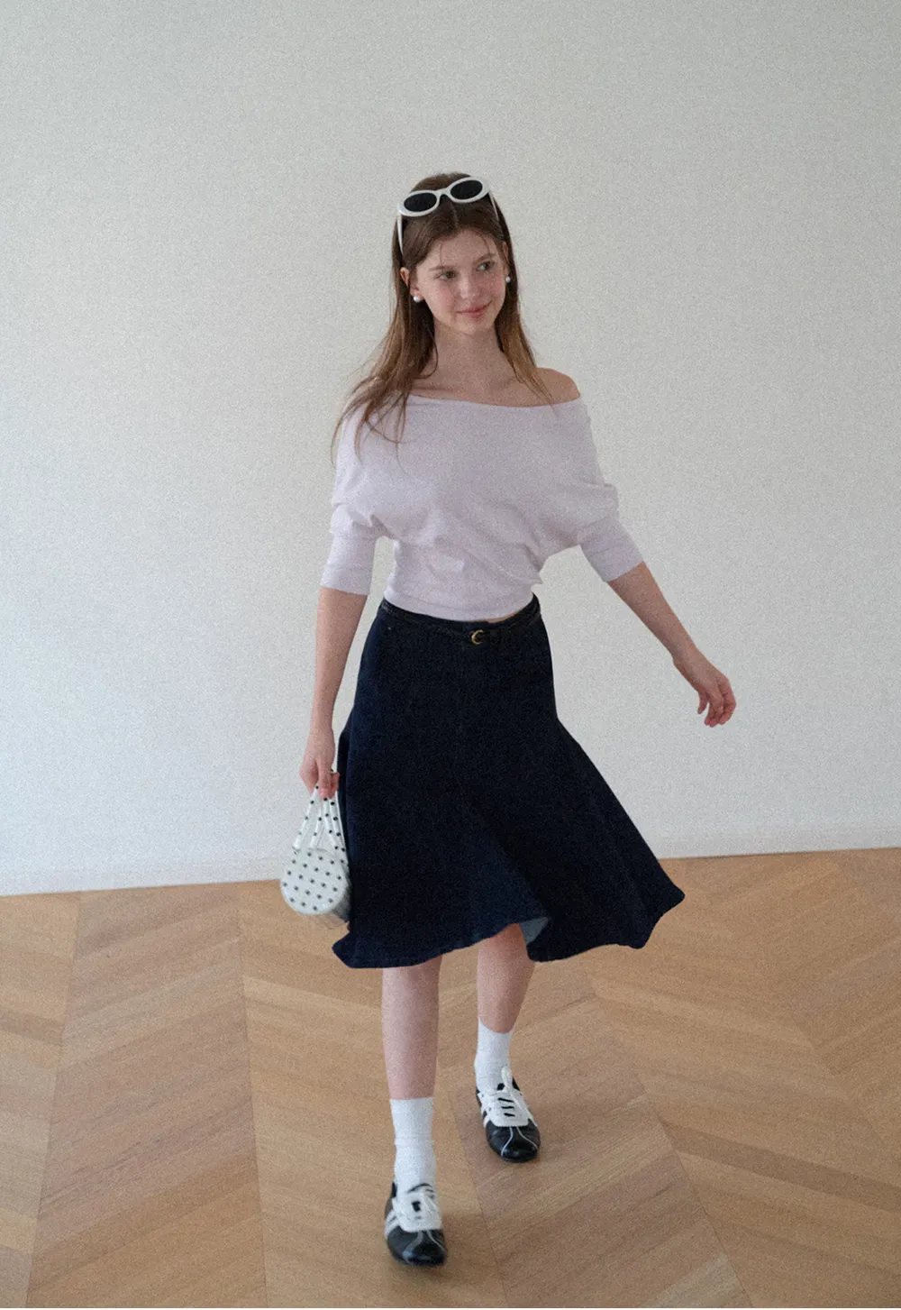 Off Shoulder Cropped Ribbed Knit T Shirt