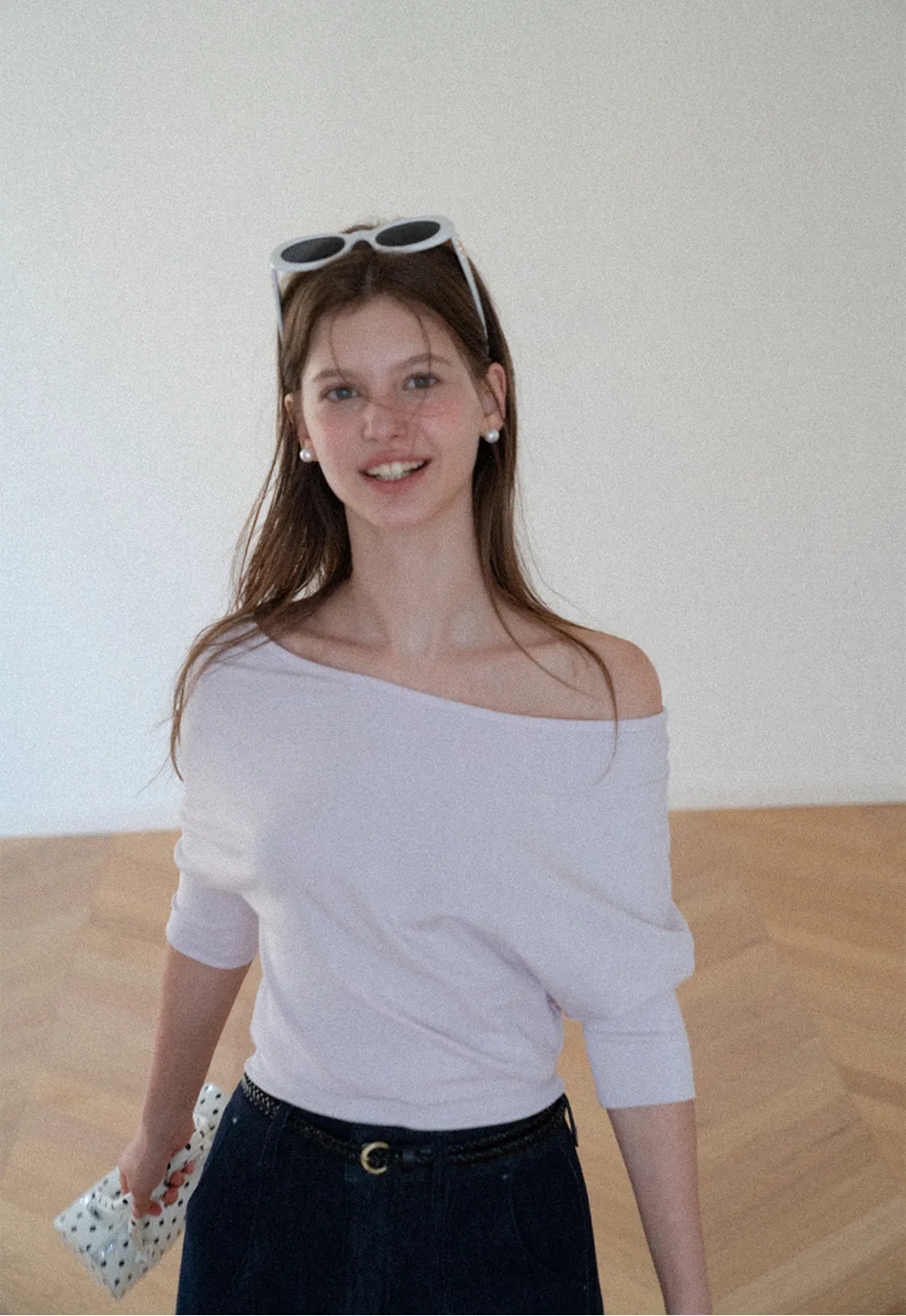 Off Shoulder Cropped Ribbed Knit T Shirt