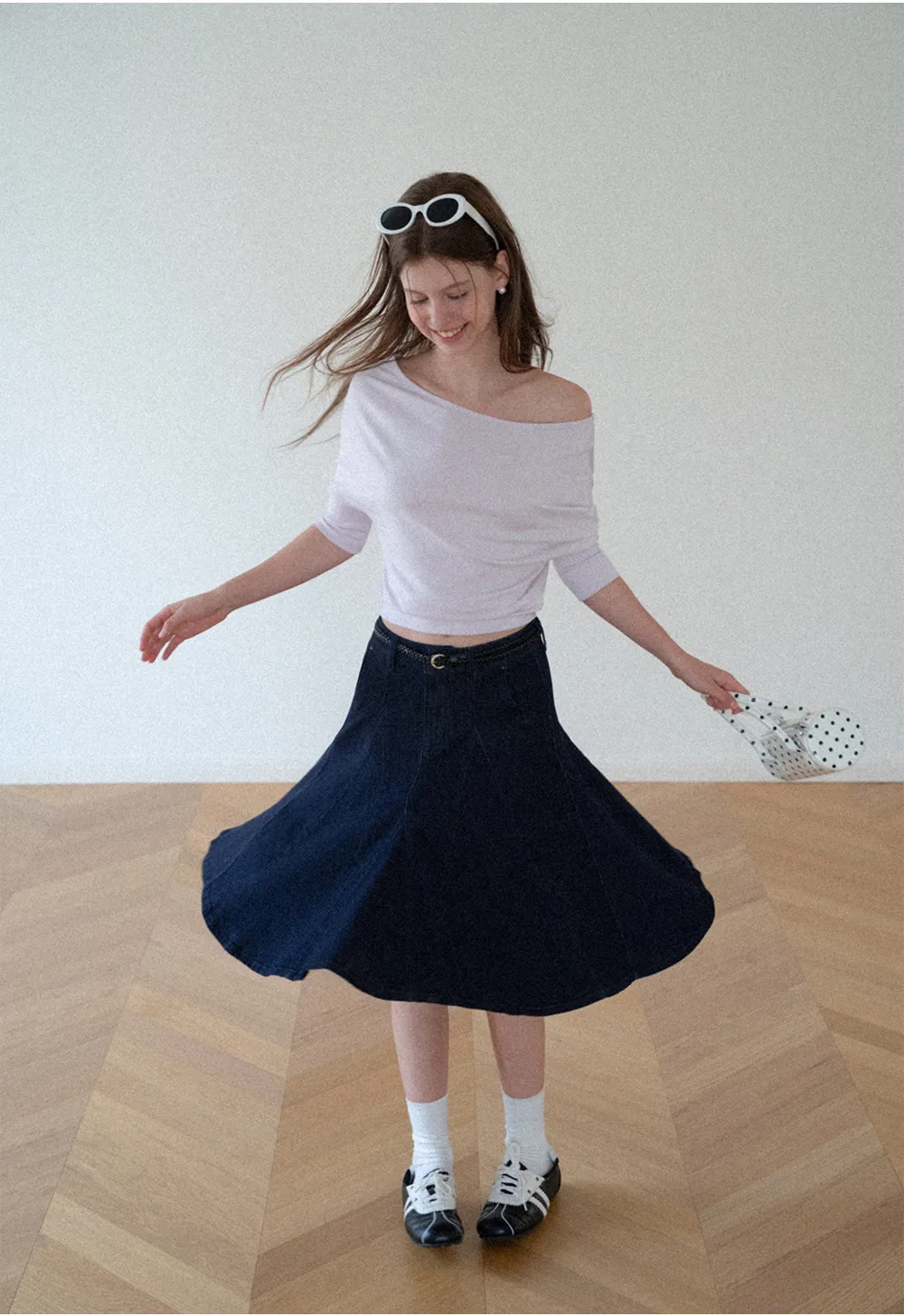 Off Shoulder Cropped Ribbed Knit T Shirt