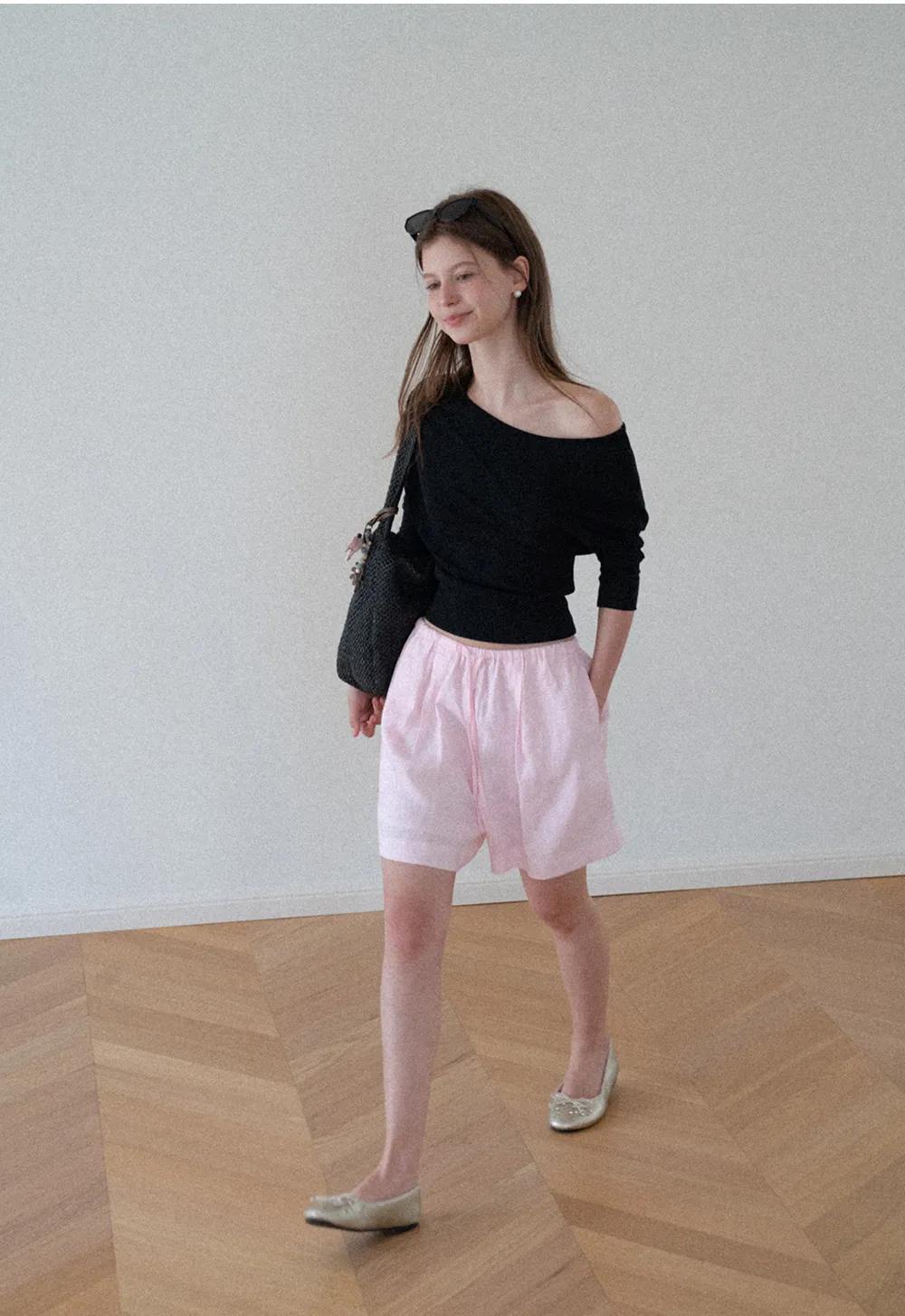 Off Shoulder Cropped Ribbed Knit T Shirt