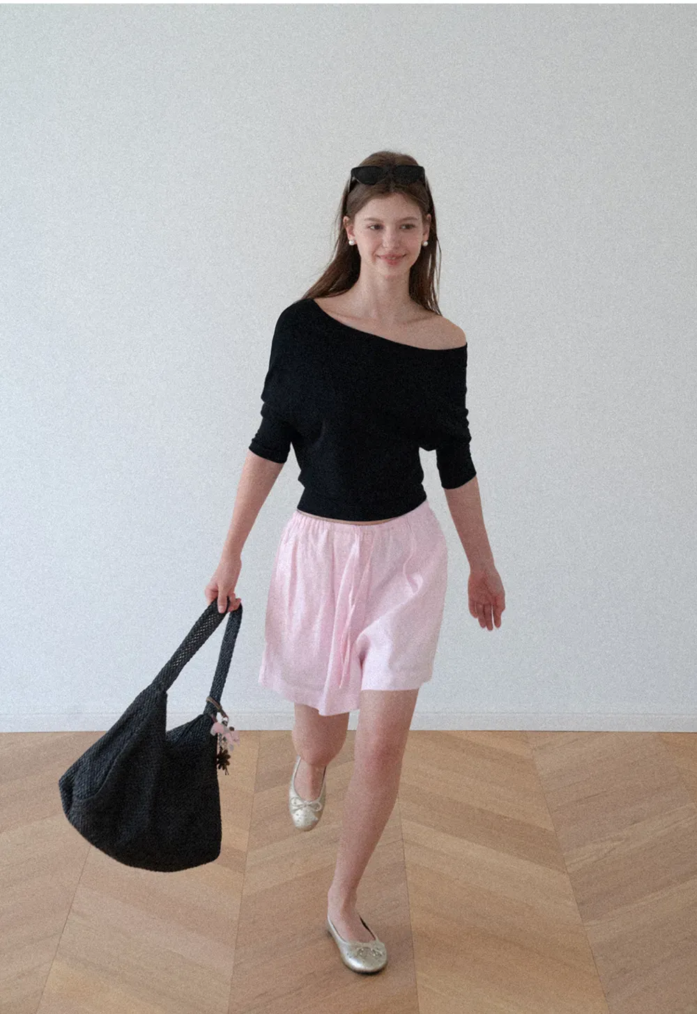 Off Shoulder Cropped Ribbed Knit T Shirt