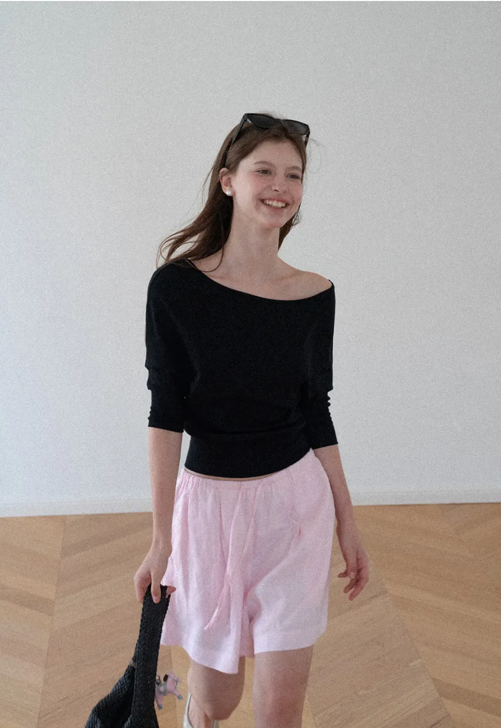Off Shoulder Cropped Ribbed Knit T Shirt