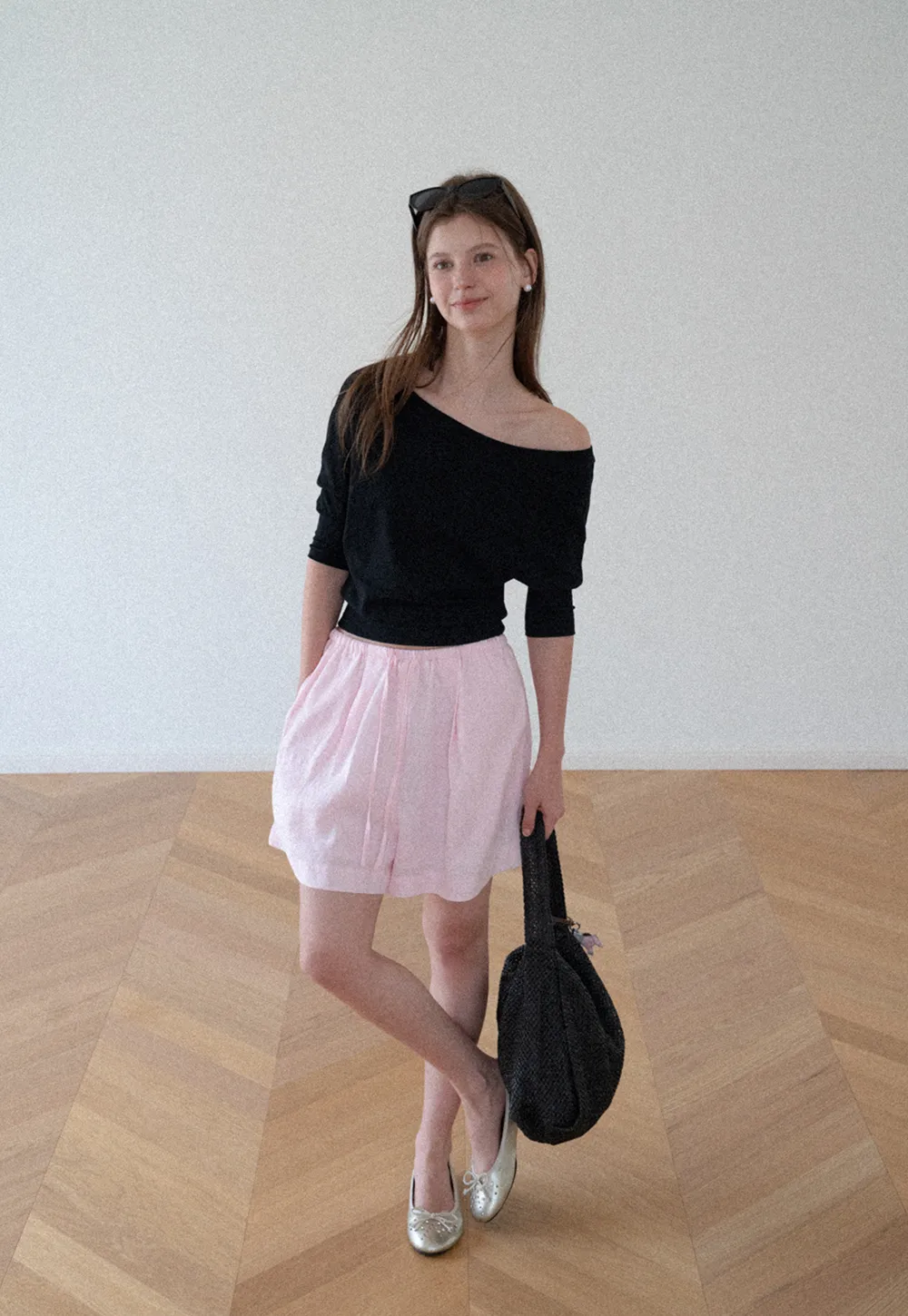 Off Shoulder Cropped Ribbed Knit T Shirt