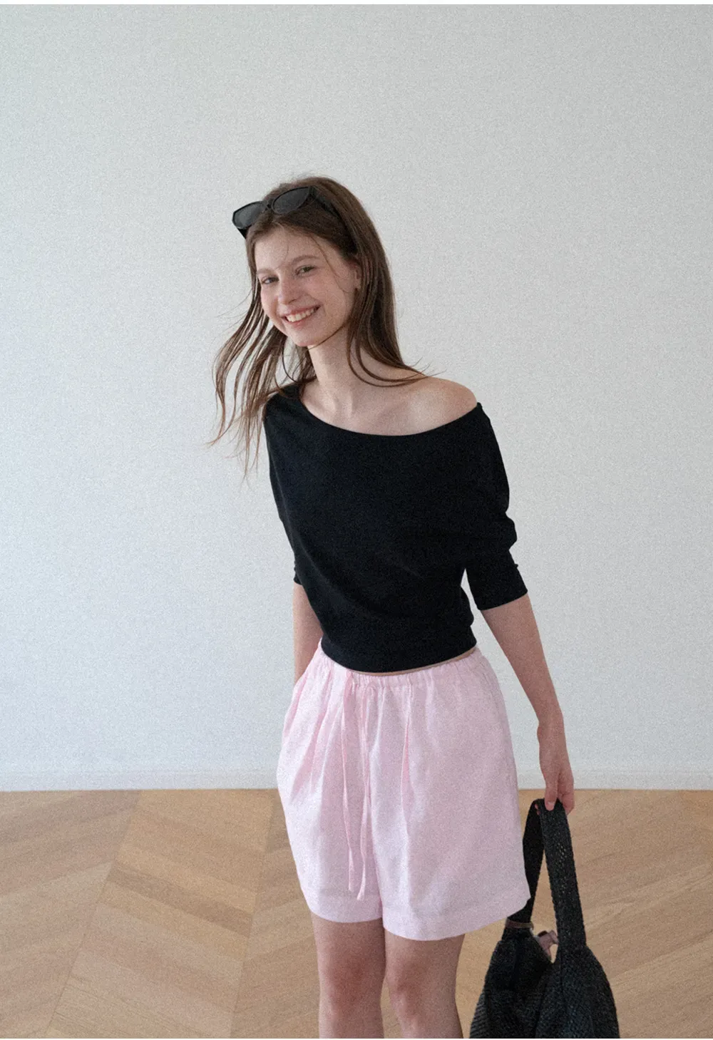 Off Shoulder Cropped Ribbed Knit T Shirt