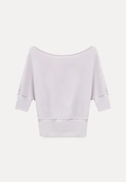 Off Shoulder Cropped Ribbed Knit T Shirt