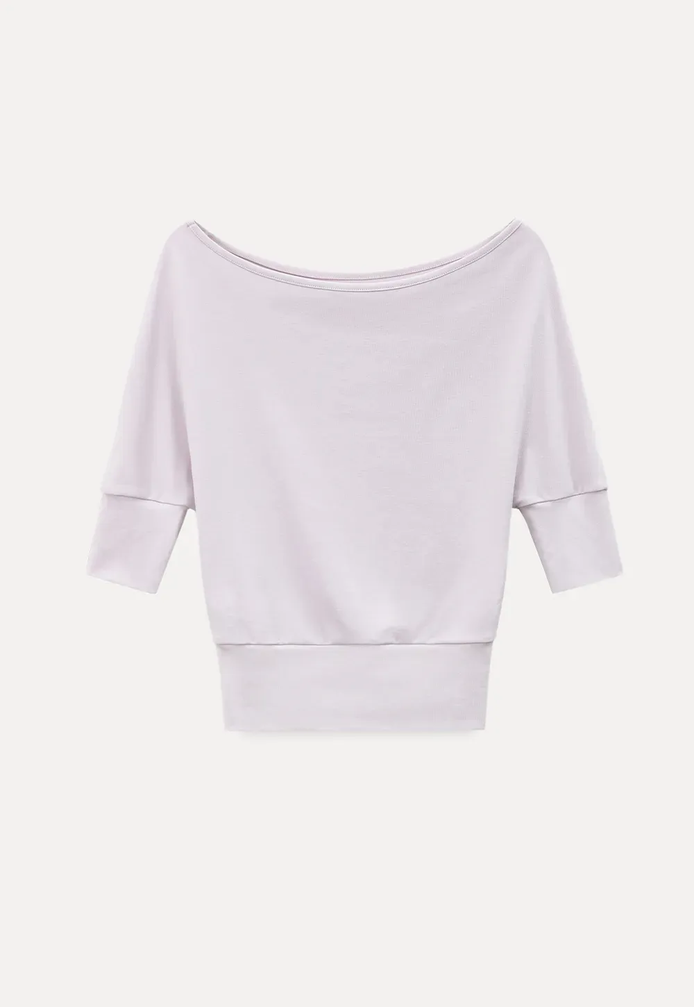 Off Shoulder Cropped Ribbed Knit T Shirt