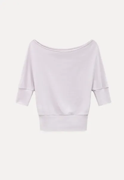 Off Shoulder Cropped Ribbed Knit T Shirt