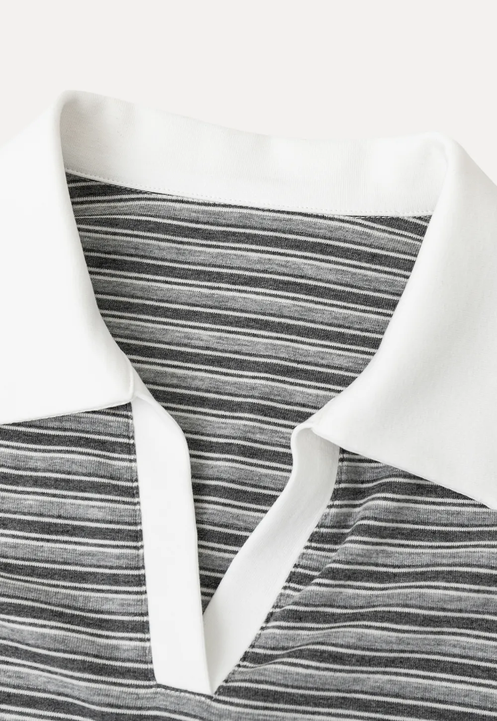 Striped Ribbed Knit Collared Short Sleeve T Shirt