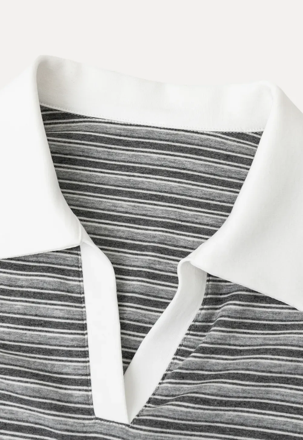 Striped Ribbed Knit Collared Short Sleeve T Shirt