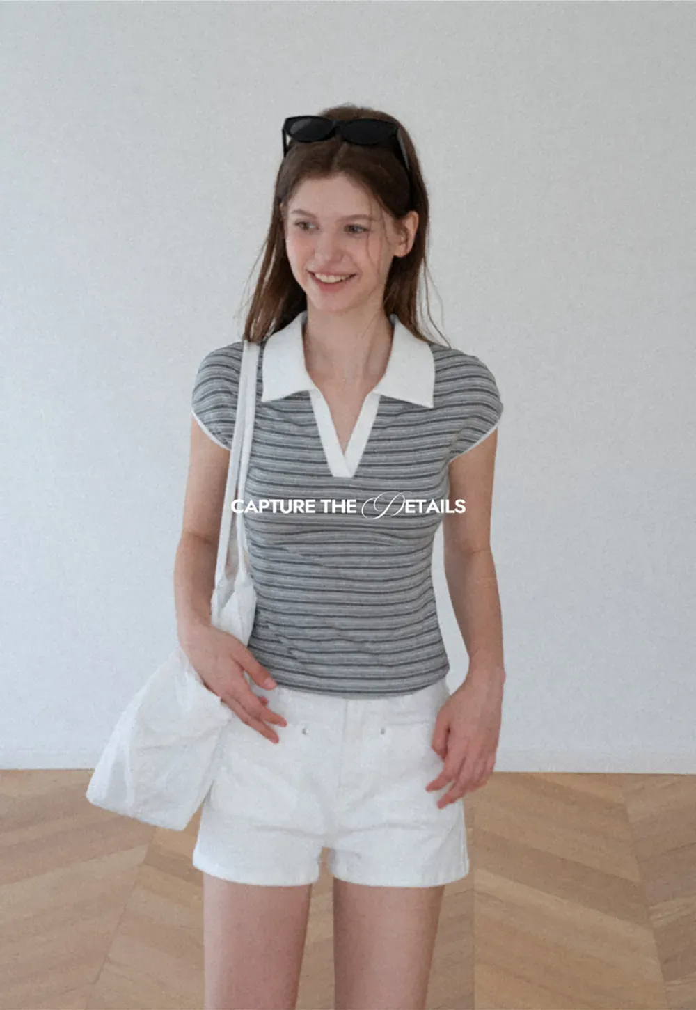 Striped Ribbed Knit Collared Short Sleeve T Shirt