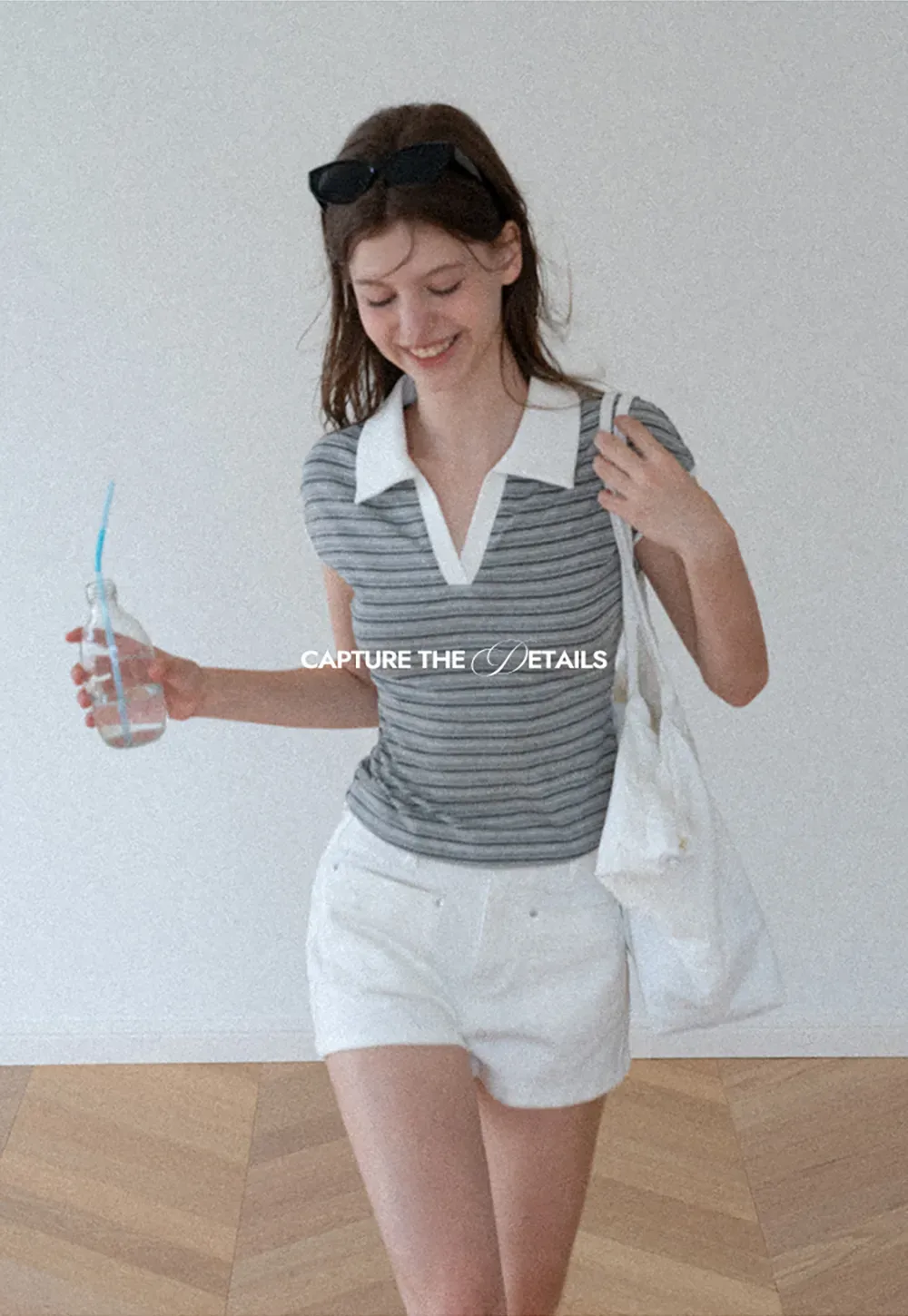 Striped Ribbed Knit Collared Short Sleeve T Shirt
