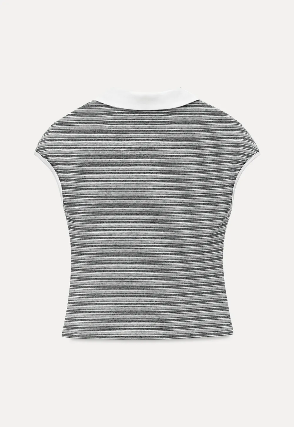 Striped Ribbed Knit Collared Short Sleeve T Shirt
