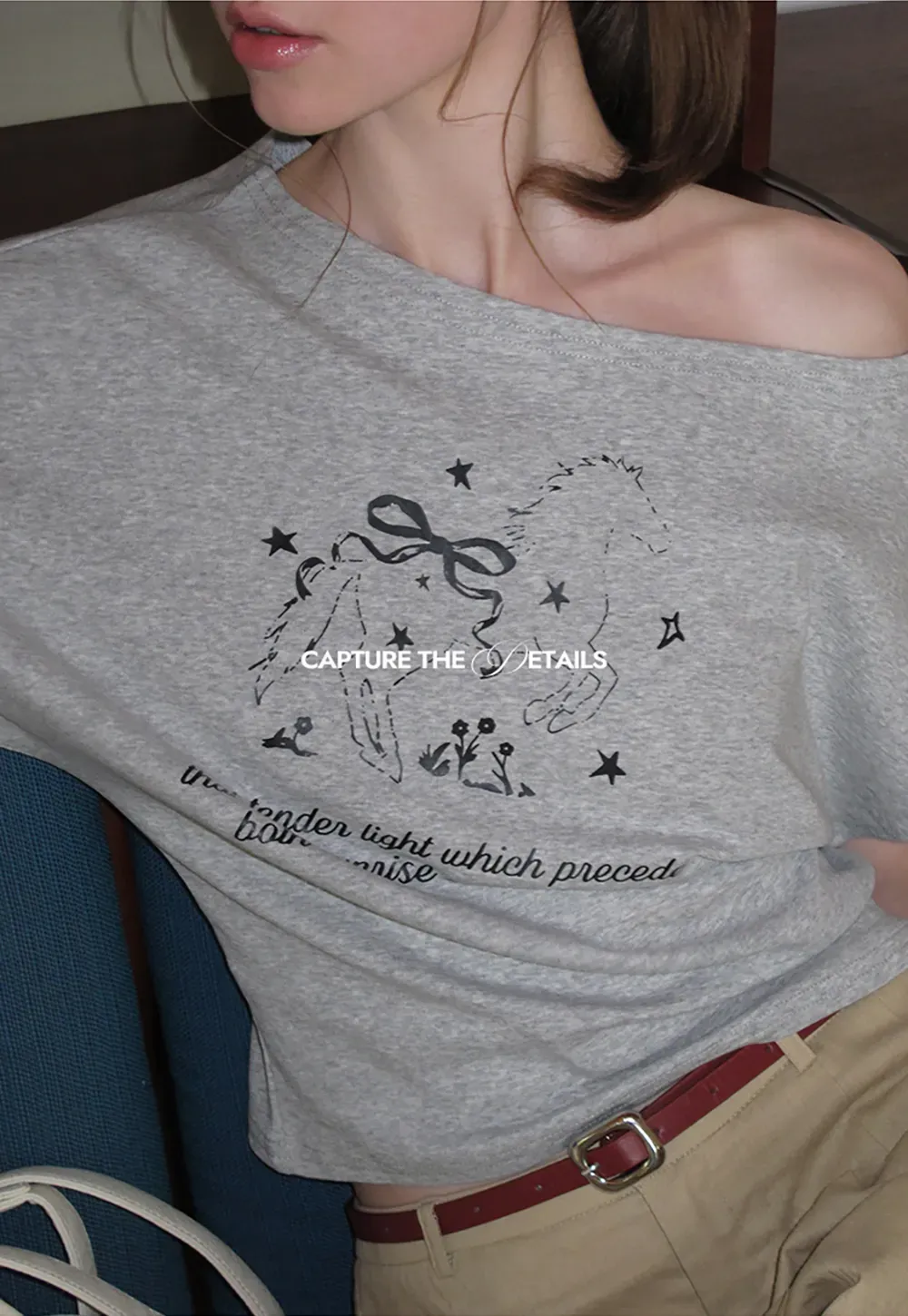 Asymmetrical Neckline Graphic Print T-shirt