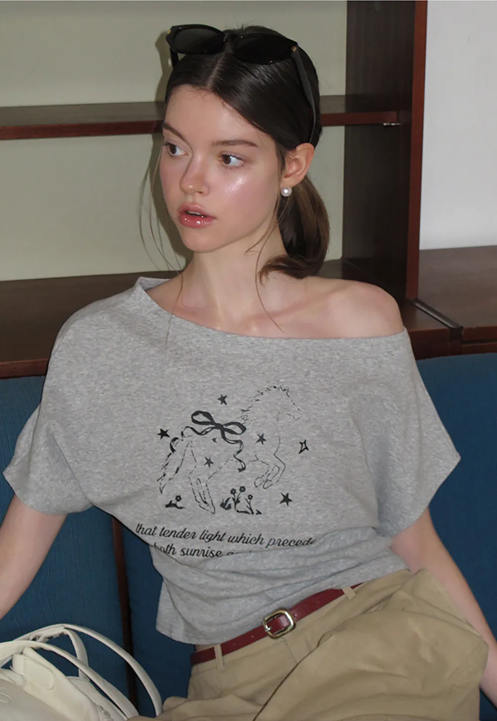 Asymmetrical Neckline Graphic Print T-shirt