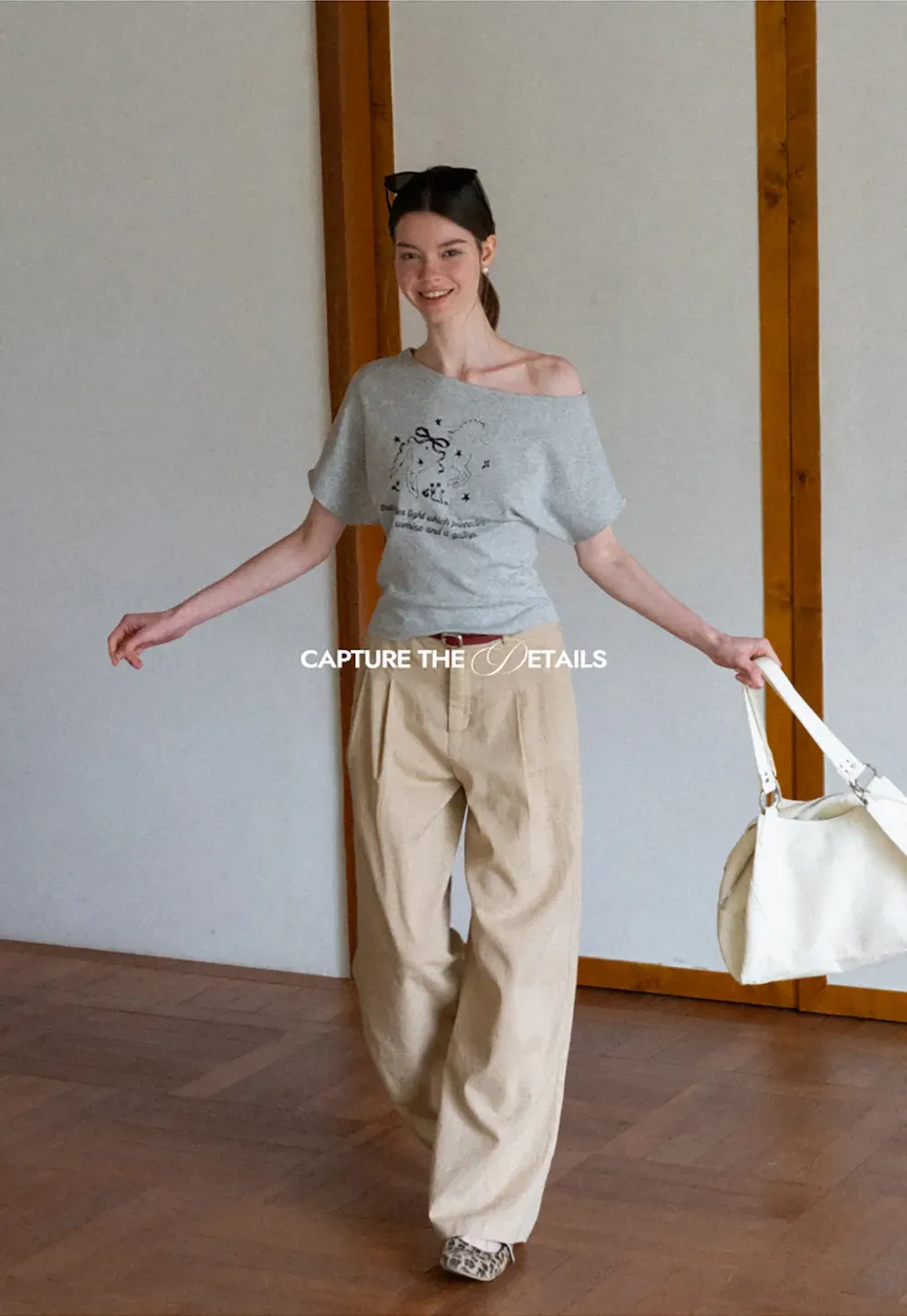 Asymmetrical Neckline Graphic Print T-shirt