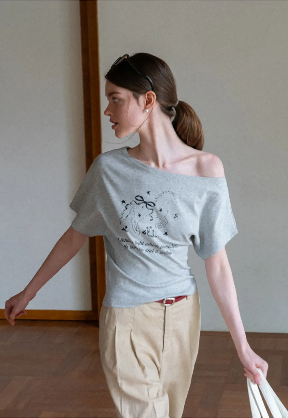 Asymmetrical Neckline Graphic Print T-shirt