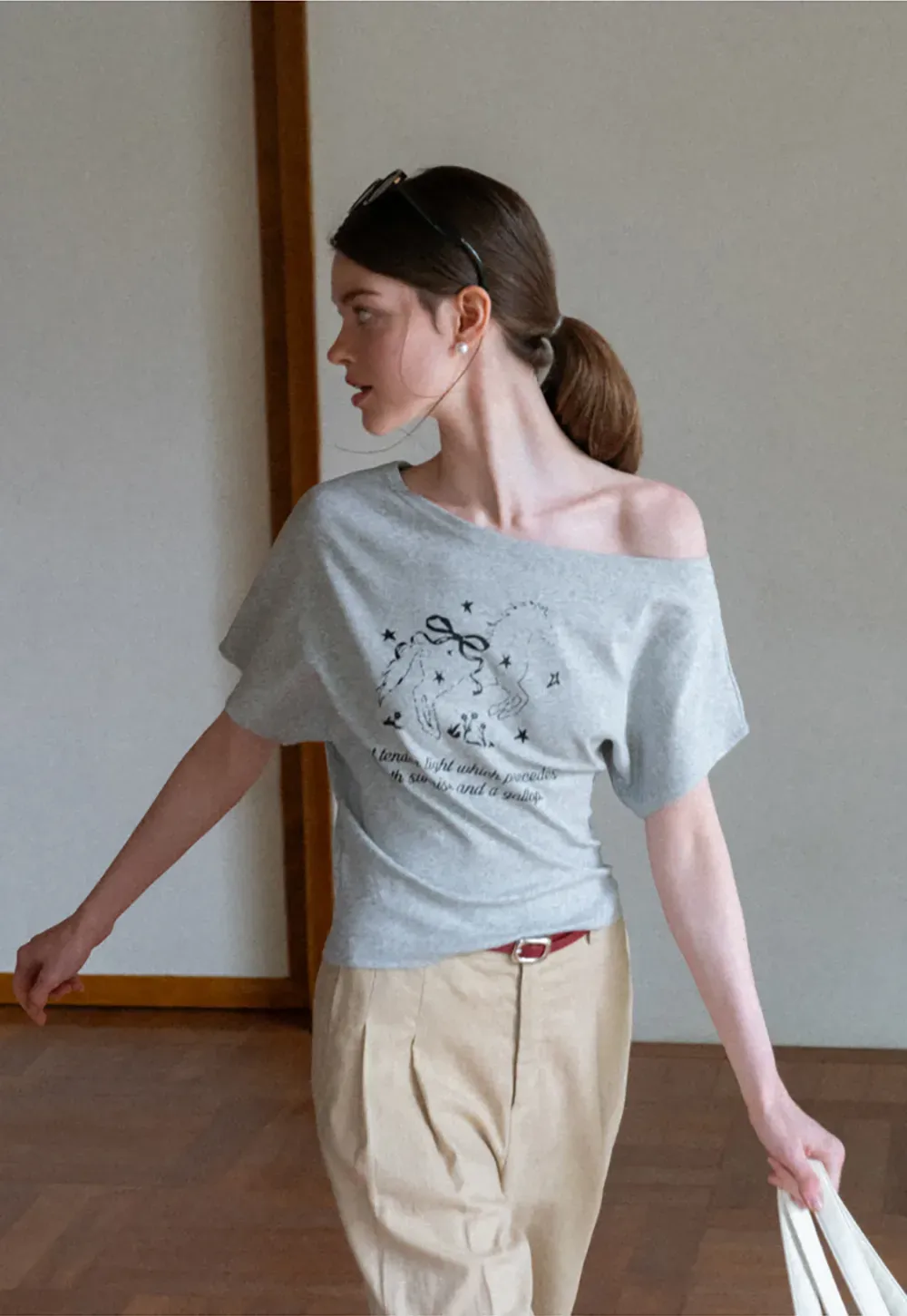 Asymmetrical Neckline Graphic Print T-shirt