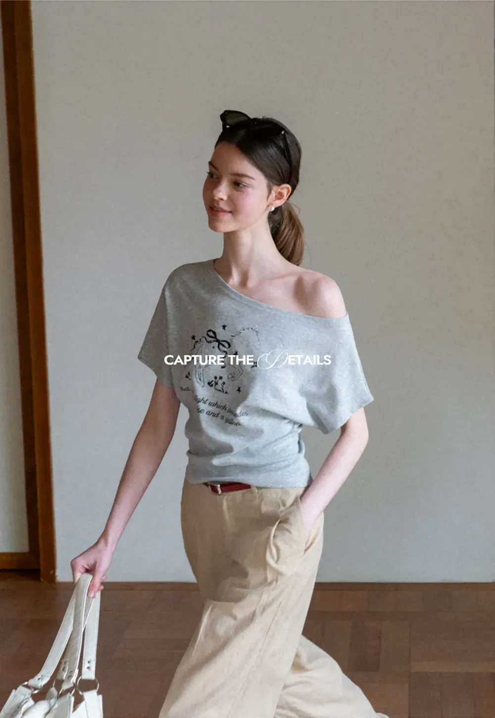 Asymmetrical Neckline Graphic Print T-shirt