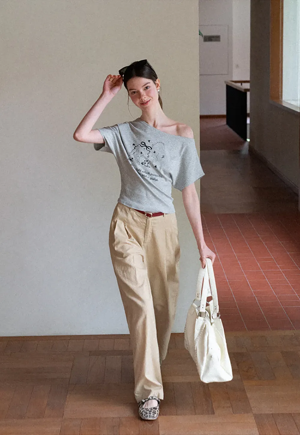 Asymmetrical Neckline Graphic Print T-shirt