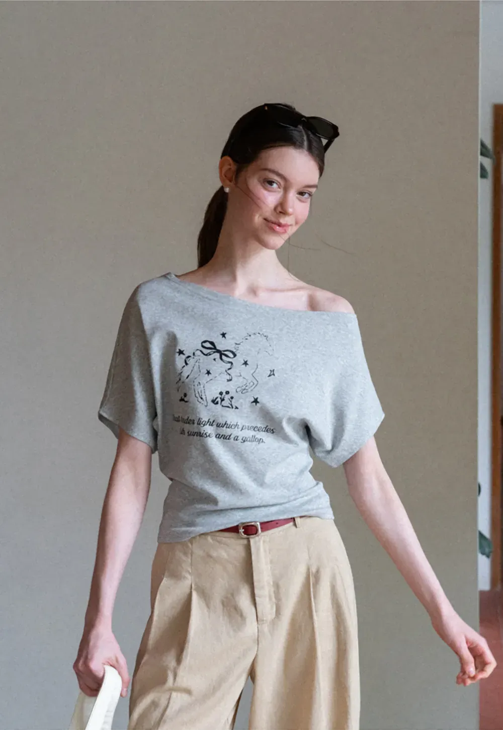 Asymmetrical Neckline Graphic Print T-shirt