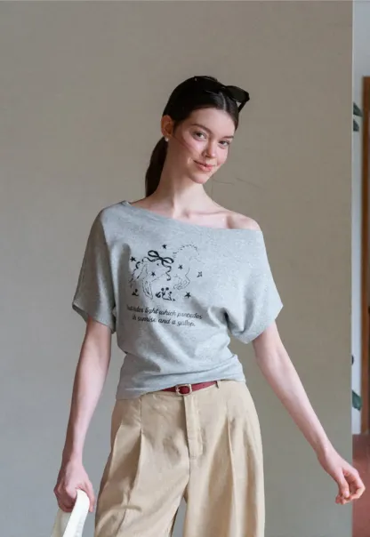 Asymmetrical Neckline Graphic Print T-shirt
