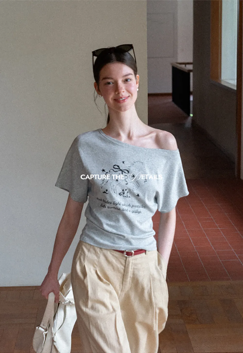 Asymmetrical Neckline Graphic Print T-shirt
